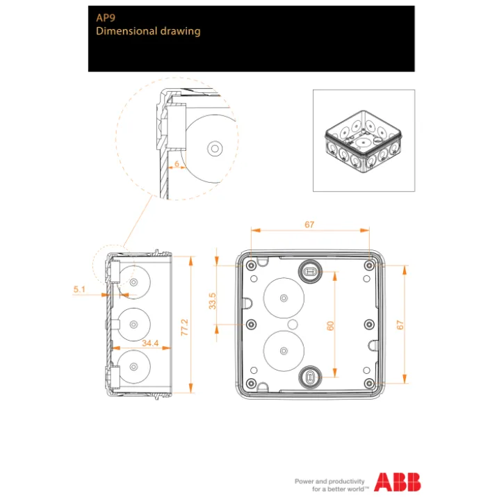 ABB AP9 forgreningsdåse, 86x86x39 mm, rød