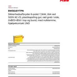ABB BWS sikkerhedsafbryder 6P, 1NO, 16A
