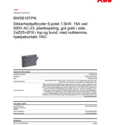 ABB BWS sikkerhedsafbryder, 6P, 1NO, 16A