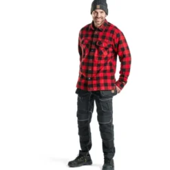 Blåkläder Workwear 3225 foret skovmandsskjorte, rød/sort, str. L
