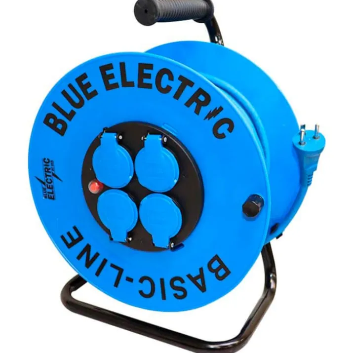 Blue Electric Basicline kabeltromle med 4 udtag, 40 meter, blå