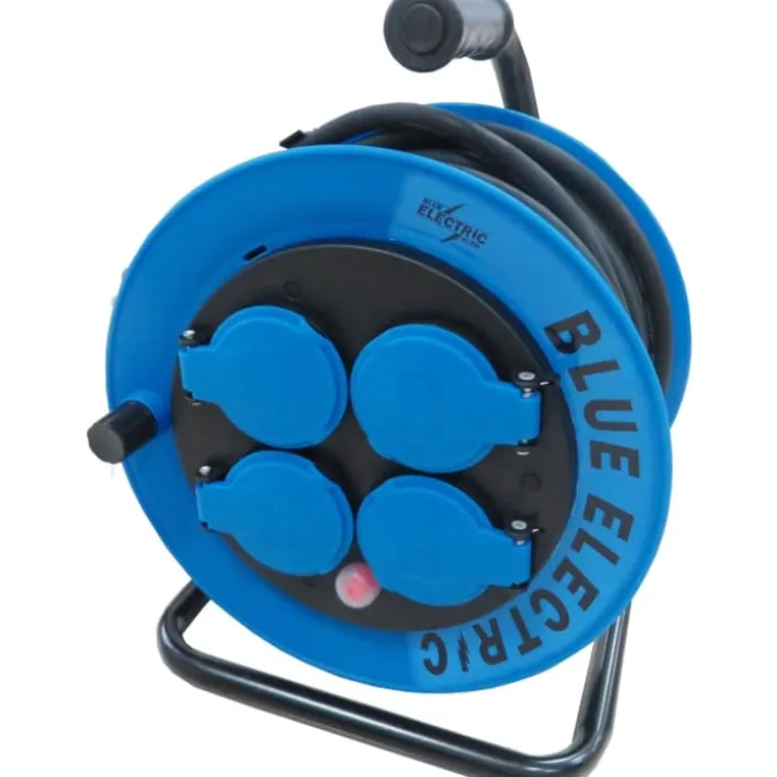 Blue Electric Kabeltromle med 4 udtag, 3x1,5 mm², blå, 10 meter