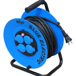 Blue Electric Kabeltromle med 4 udtag, 3x1,5 mm², blå, 25 meter
