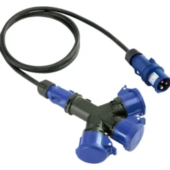 CEE fordeler med 3 udtag, 2 meter ledning, 230V, 3P/16A