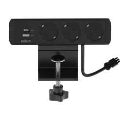 Deltaco bordstikdåse, 3 stikkontakter, A+C USB-oplader, sort