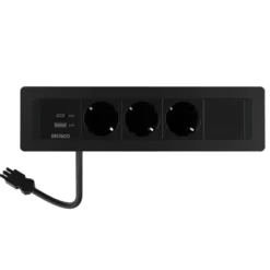 Deltaco indbygget stikkontakt, 3 stik, A+C USB-oplader, sort
