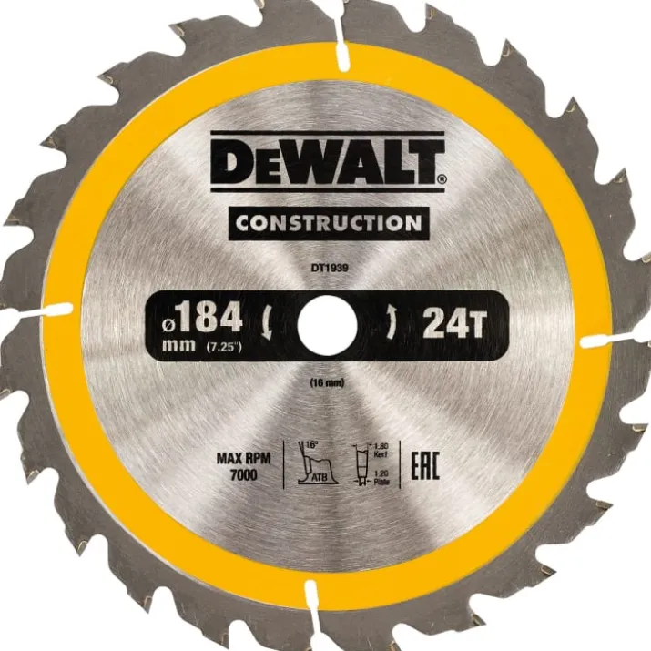 Dewalt Construction rundsavklinge, Ø184/16 mm, 24 td.