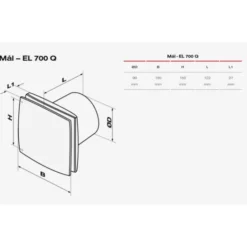 Duka EL 700Q badventilator, Ø100 mm, børstet stål