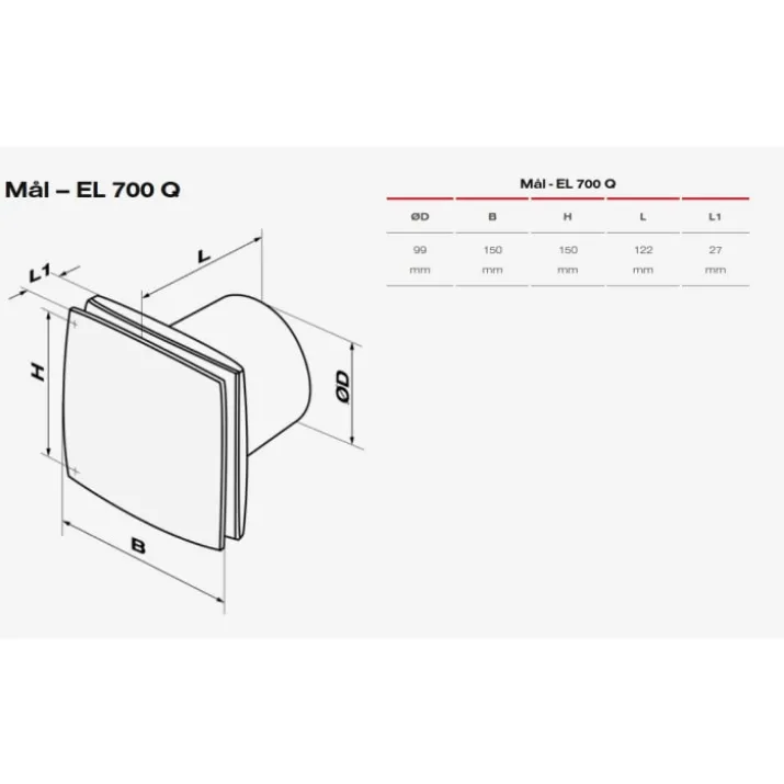 Duka EL 700Q badventilator, Ø100 mm, hvid