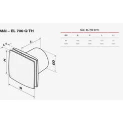 Duka EL 700Q TH badventilator, fugtstyring, timer, Ø100 mm, børstet stål