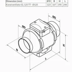 Duka EL125TT kanalventilator, Ø125 mm, hvid