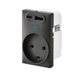 Fesh Curveline stikkontakt med jord og dobbelt USB, 1,5 modul, grå