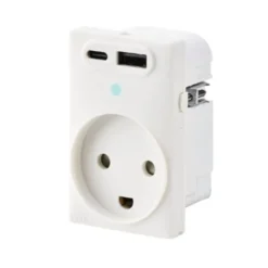 Fesh Curveline stikkontakt med jord og dobbelt USB, 1,5 modul, hvid