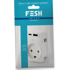 Fesh Curveline stikkontakt med jord og dobbelt USB, 1,5 modul, hvid