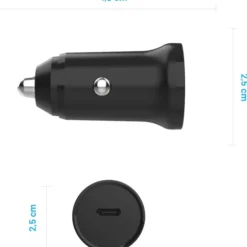 Fixed universal biloplader, USB-C, sort