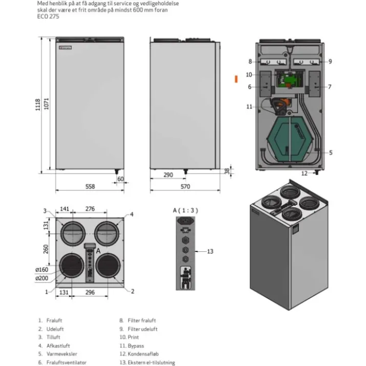 Genvex ECO 275 ventilationsanlæg med varmegenvinding, Ø160 mm