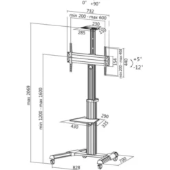 Gulvstander fjernsyn med hjul & tiltning, 37-70"/50kg