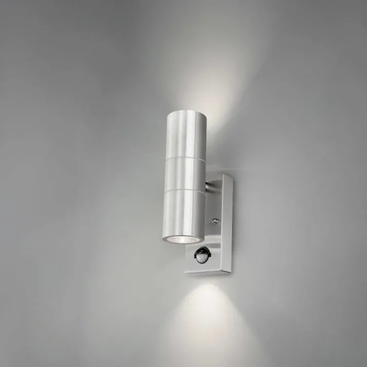 4lite Marinus Sleek udendørs væglampe med sensor, rustfrit stål