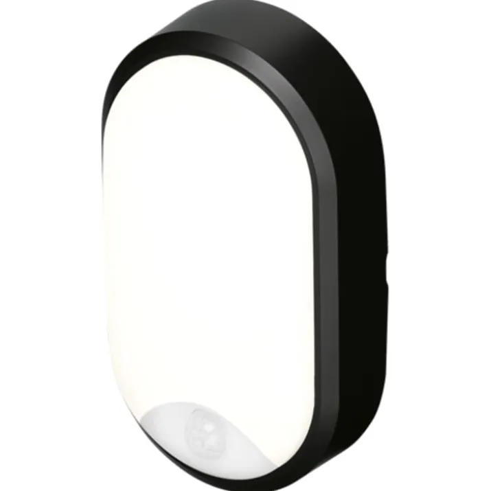 4lite Pylus Oval udendørs væglampe med sensor, sort