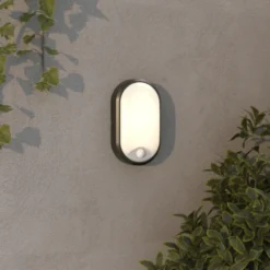 4lite Pylus Oval udendørs væglampe med sensor, sort