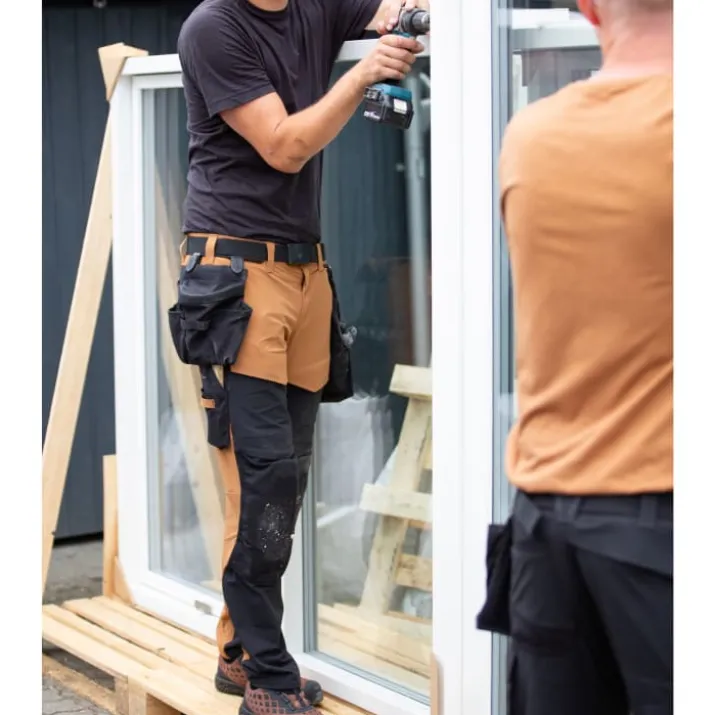 Mascot Customized arbejdsbukser med stretch, khaki/sort, str. 76C46