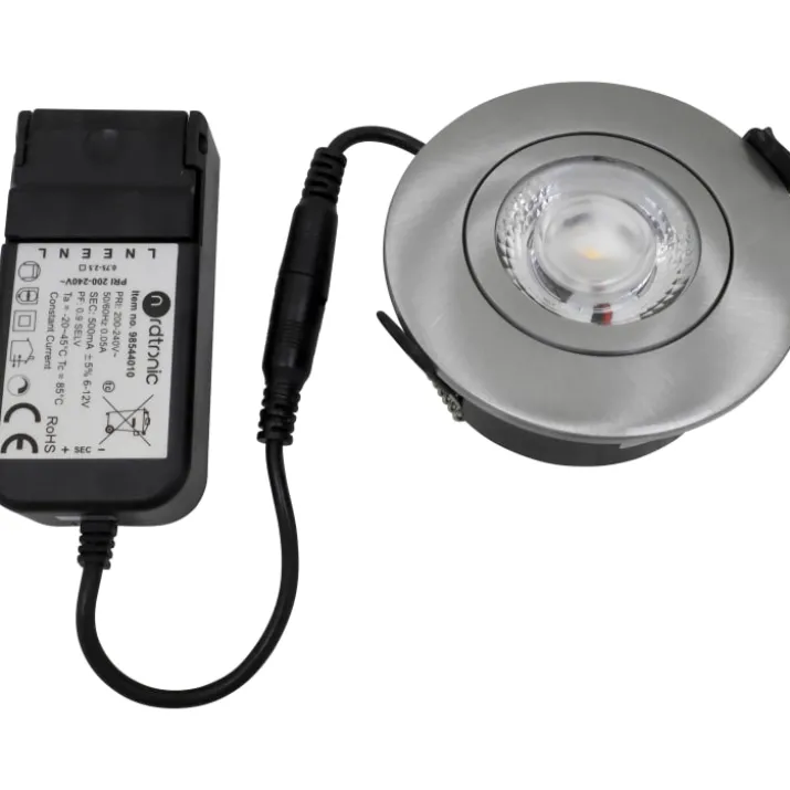 Nordtronic Low Profile Flexible udendørs indbygningsspot, driver, Ø7,5 cm, børstet alu, 3000K