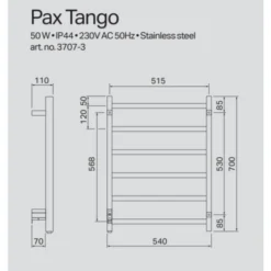 Pax Tango håndklædetørrer, el, 54x70 cm, krom