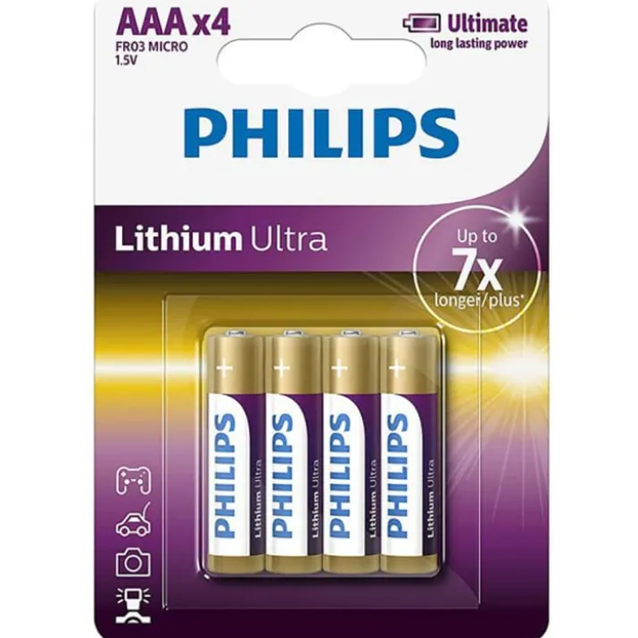 Philips Ultra Lithium AAA batterier, 4 stk.