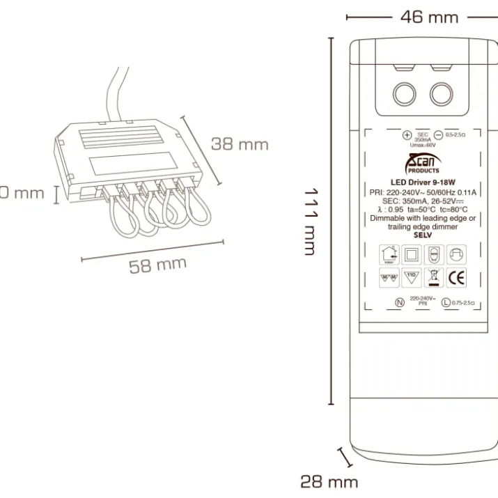 Scan Products driver, dæmpbar, 18W