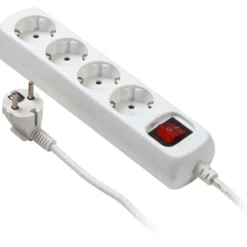 Schuko stikdåse med 4 udtag m/jord m/ledning + afbryder