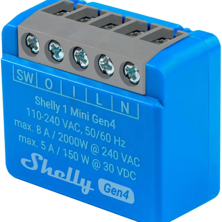 Shelly 1 Mini Gen4 relæ med Wi-Fi og potentialfrit kontaktsæt