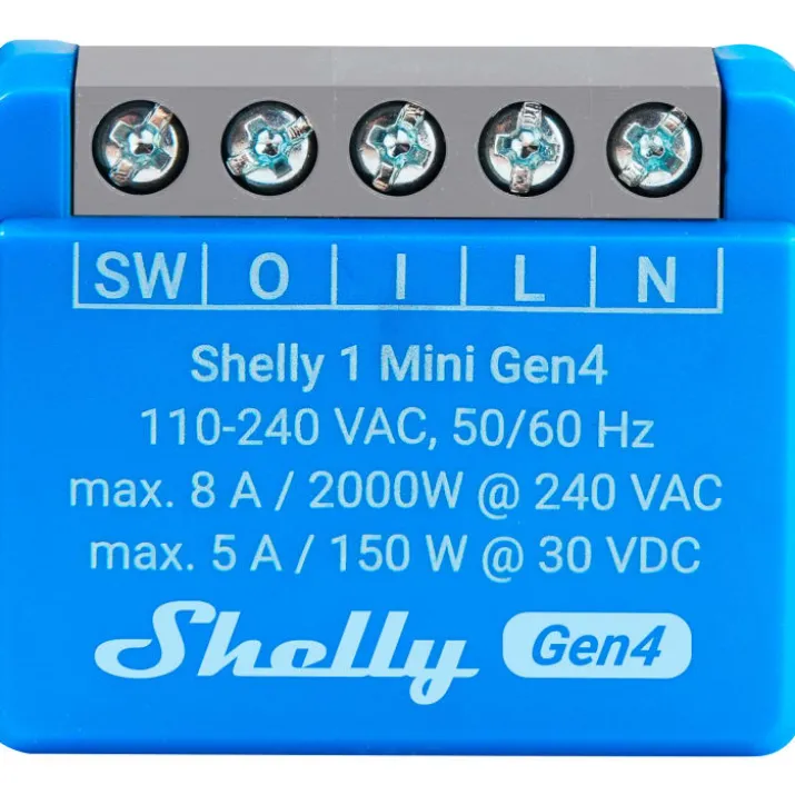 Shelly 1 Mini Gen4 relæ med Wi-Fi og potentialfrit kontaktsæt