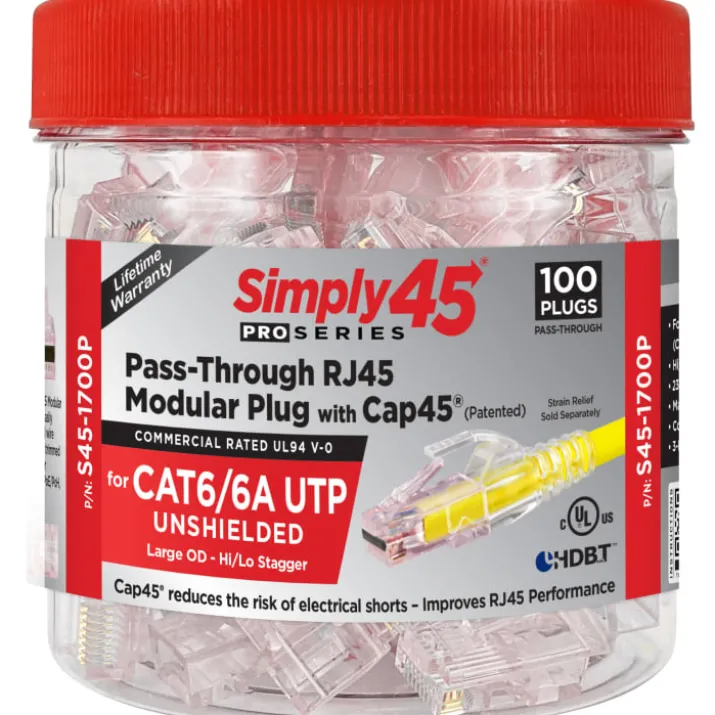 Simply45 RJ45 netværksstik, CAT6/6A, uskærmet, 100 stk.