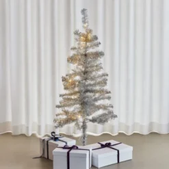 Sirius Happy kunstigt juletræ med lys, sølv, 120 cm