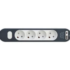 Stikdåse med 4 udtag, med afbryder, uden jord, USB-A+C, 1,4 meter