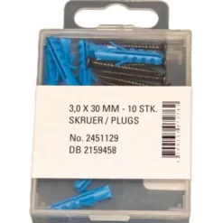 5 stk Skruer m. plugs, sort, 10 stk.