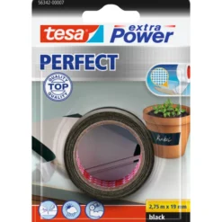 12 stk Tesa Perfect lærredstape, sort, 19 mm, 2,75 meter