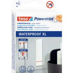 Tesa vandtætte dobbeltklæbende powerstrips, 80 mm, 9 stk