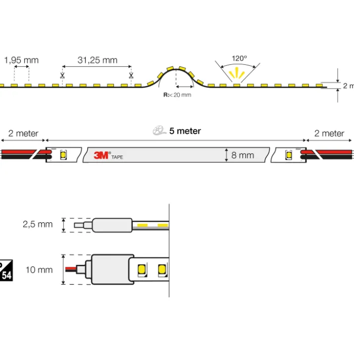 The Light Group Cob LED strip, 5 meter, 3000K