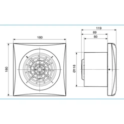 Thermex Silent 200CHRZ badventilator, fugtstyring, timer, Ø120 mm, hvid