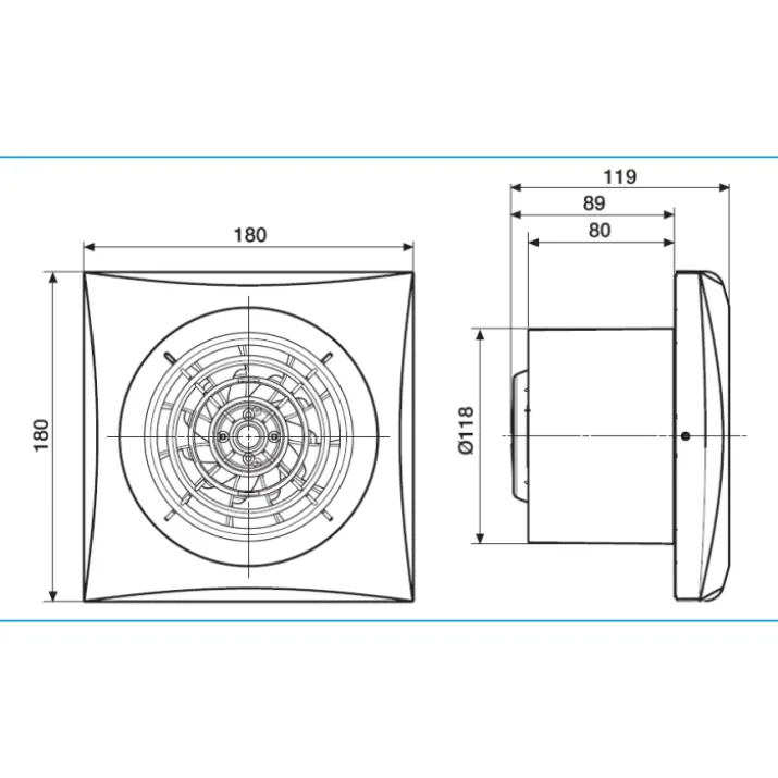 Thermex Silent 200CHRZ badventilator, fugtstyring, timer, Ø120 mm, hvid