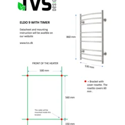 TVS Eldo 9 håndklædetørrer, el, 53x86 cm, hvid