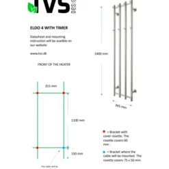 TVS Eldo 4 håndklædetørrer, el, 34,5x140 cm, poleret rustfrit stål