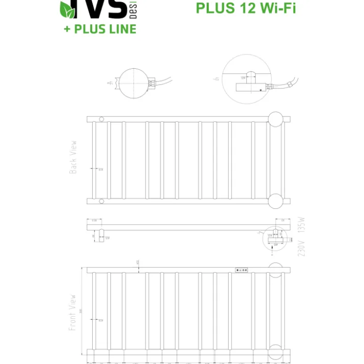 TVS Plus 12L håndklædetørrer, el, 50x116 cm, hvid