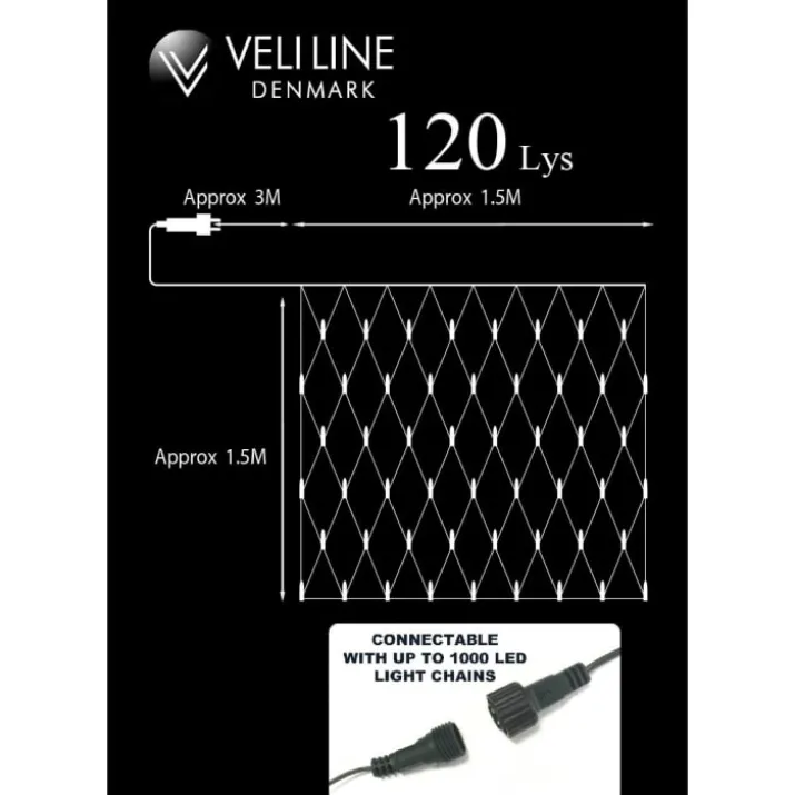 Veli Line udendørs lysnet, varm hvid lys, 1,5x1,5 meter