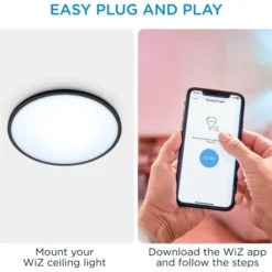 Wiz Superslim plafond, justerbar hvid, sort, Ø43 cm