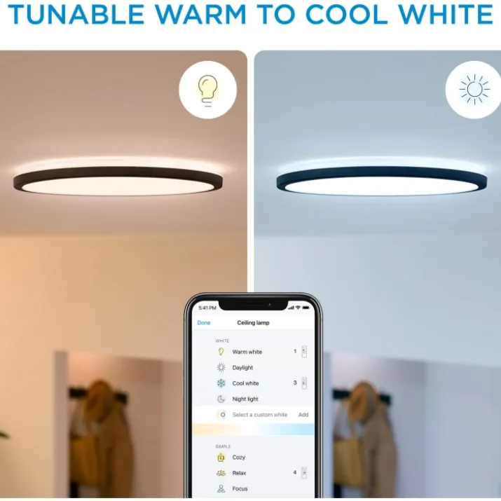 Wiz Superslim plafond, justerbar hvid, sort, Ø43 cm